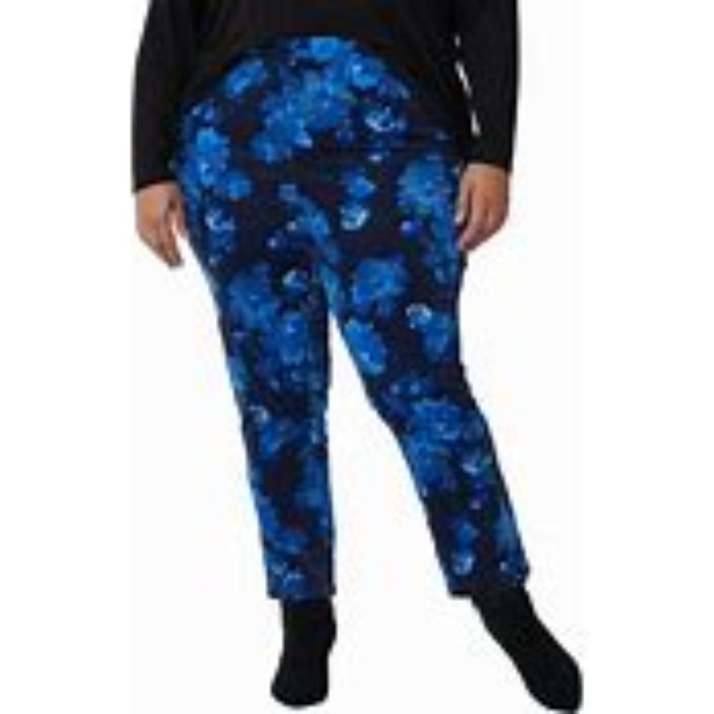 Isaac Mizrahi Live! Dark Navy Floral Velvet Stirrup Pants - Petite Plus